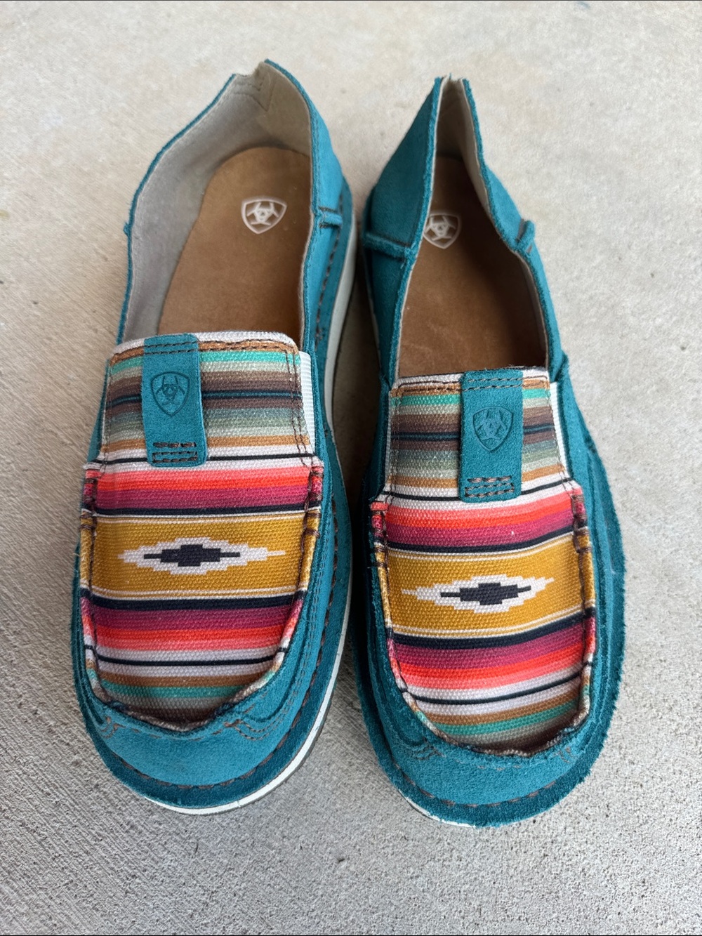 Ariat Teal Slip-On Cruiser Loafers with Multicolor Southwestern Pattern